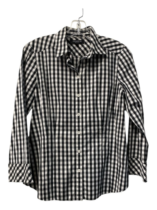 Lafayette 148 Size 4 Black & White Cotton Checked Long Sleeve Collared Top Black & White / 4