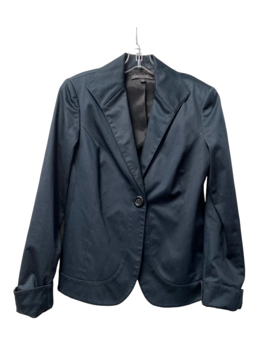 Lafayette 148 Size 4 Black Cotton Cuffed Sleeves 1 Button Blazer Jacket Black / 4