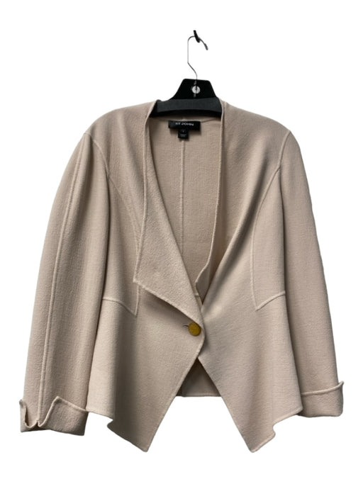 St John Size 4 Beige Wool Cuffed Sleeves 1 Button Deep v neck Seam Detail Jacket Beige / 4