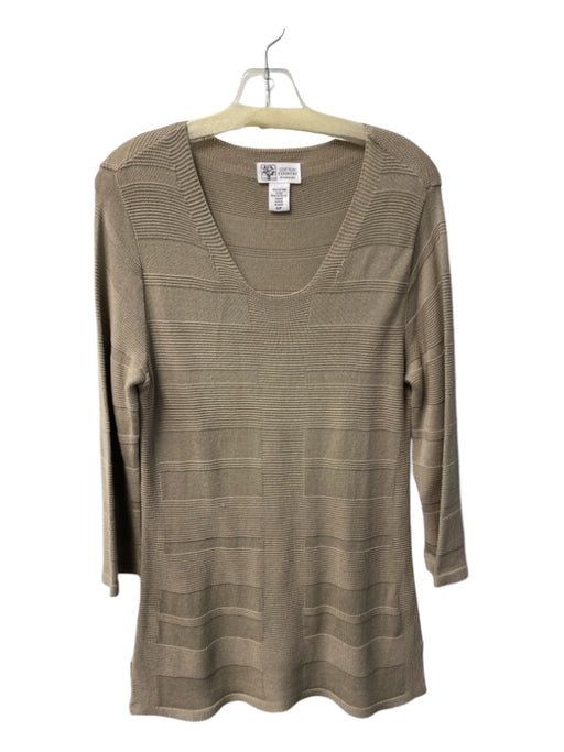 Cotton Country Size S/P Khaki Cotton Long Sleeve Textured Scoop Neck Top Khaki / S/P