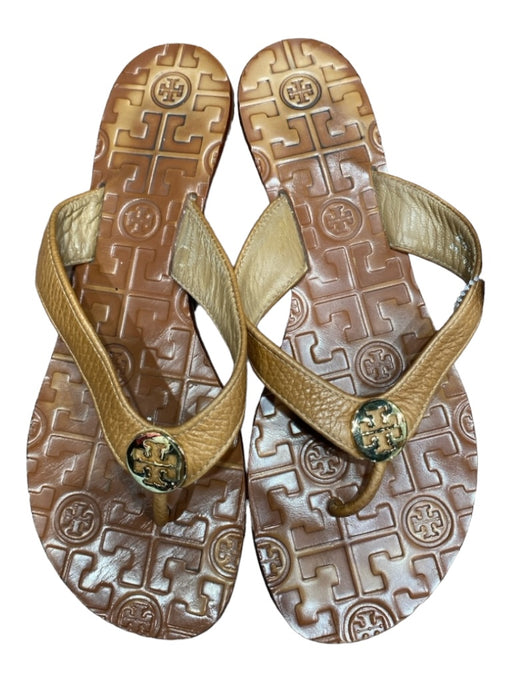 Tory Burch Shoe Size 7 Brown Leather gold logo Thong Flat Shoes Brown / 7