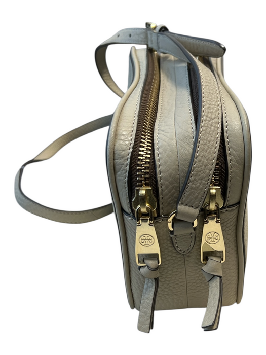 Tory Burch Gray Leather Gold hardware Zip Close Double pockets Crossbody Bag Gray / S