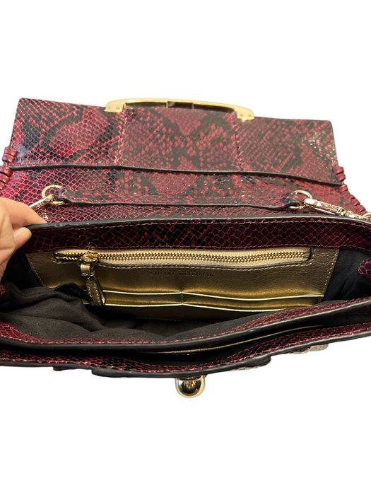 Stuart Weitzman Red & Black Leather Animal Print Gold Hardware Envelope Bag Red & Black / S