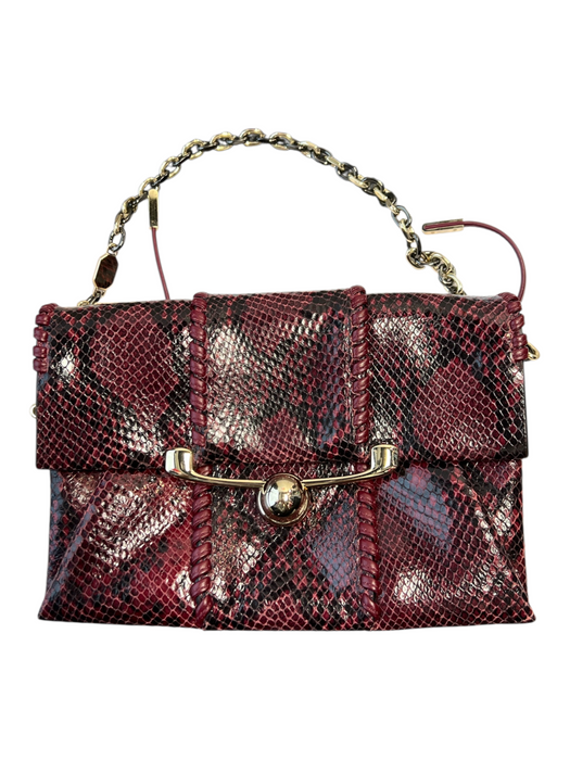 Stuart Weitzman Red & Black Leather Animal Print Gold Hardware Envelope Bag Red & Black / S