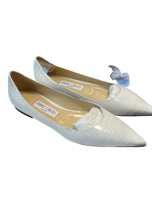 Jimmy Choo Shoe Size 37 White Leather Pointed Toe Croc Embossed Flats Shoes White / 37