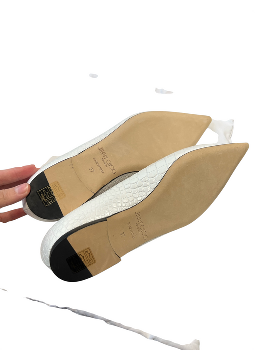 Jimmy Choo Shoe Size 37 White Leather Pointed Toe Croc Embossed Flats Shoes White / 37