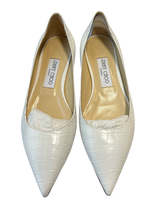 Jimmy Choo Shoe Size 37 White Leather Pointed Toe Croc Embossed Flats Shoes White / 37