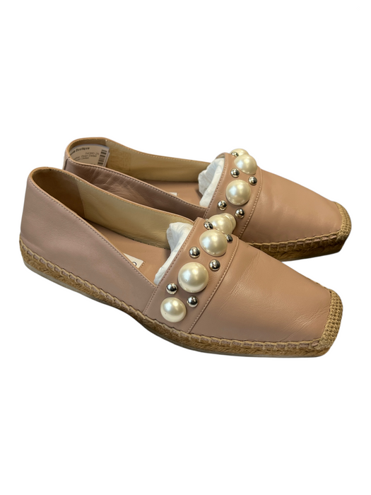 Jimmy Choo Shoe Size 37 Pink Leather Pearl Detail Square Almond Toe Loafer Shoes Pink / 37