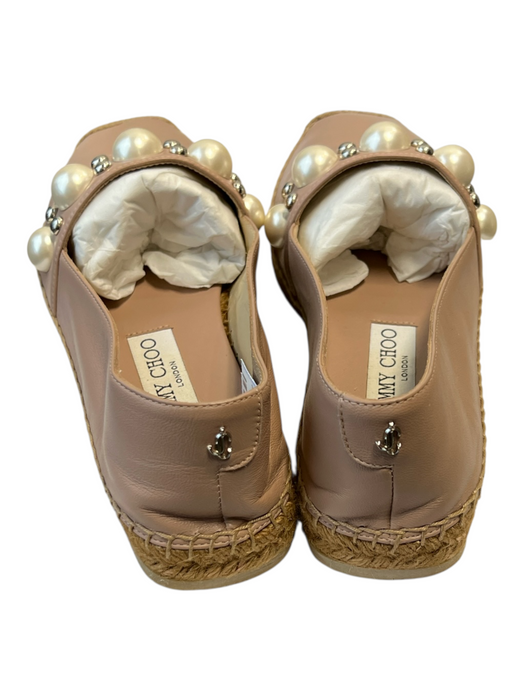 Jimmy Choo Shoe Size 37 Pink Leather Pearl Detail Square Almond Toe Loafer Shoes Pink / 37