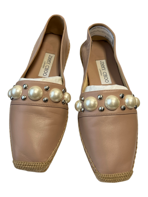 Jimmy Choo Shoe Size 37 Pink Leather Pearl Detail Square Almond Toe Loafer Shoes Pink / 37