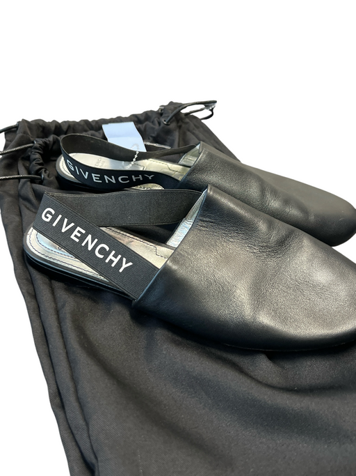 Givenchy Shoe Size 37 Black Leather Round Toe Lettering Sling back Flats Shoes Black / 37
