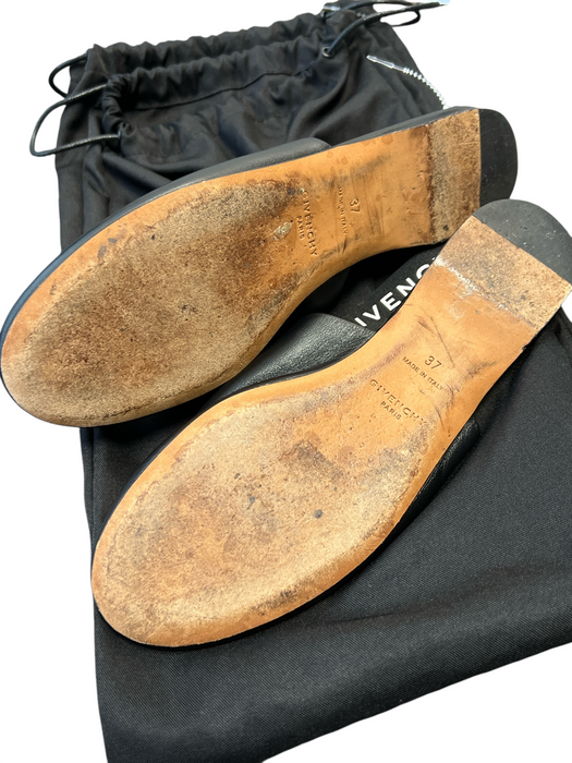 Givenchy Shoe Size 37 Black Leather Round Toe Lettering Sling back Flats Shoes Black / 37