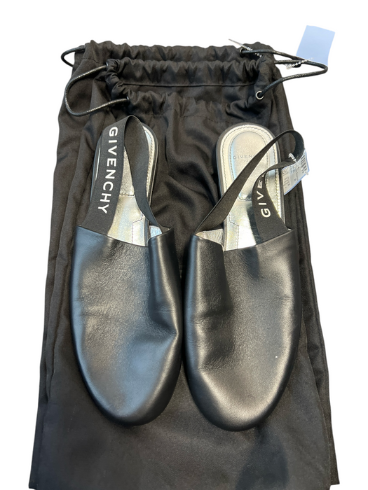 Givenchy Shoe Size 37 Black Leather Round Toe Lettering Sling back Flats Shoes Black / 37