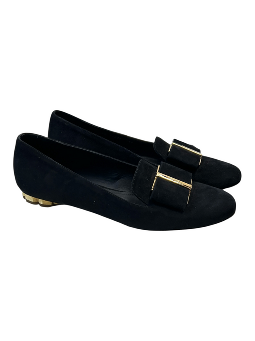 Salvatore Ferragamo Shoe Size 6.5 Black Suede Gold hardware Round Toe Shoes Black / 6.5