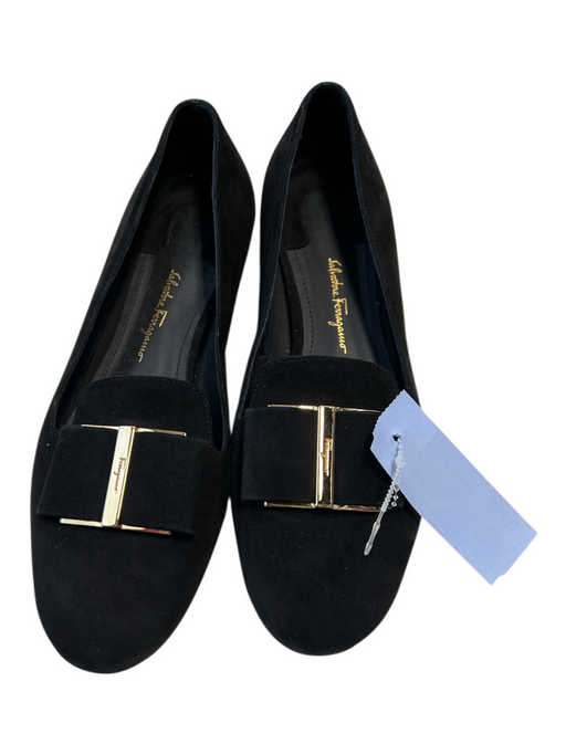 Salvatore Ferragamo Shoe Size 6.5 Black Suede Gold hardware Round Toe Shoes Black / 6.5