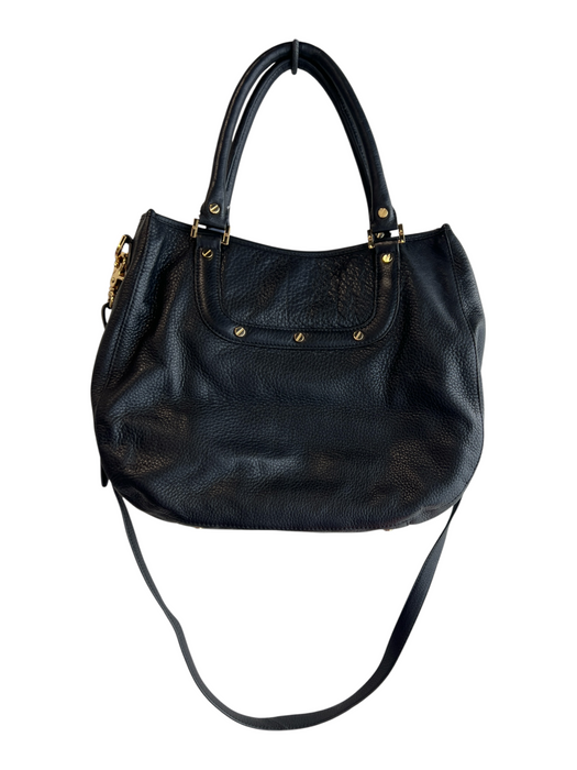 Tory Burch Black Goldtone Hardware Double Handle Logo Snap Closure Bag Black / Large
