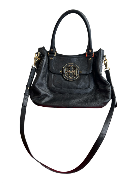 Tory Burch Black Goldtone Hardware Double Handle Logo Snap Closure Bag Black / Large