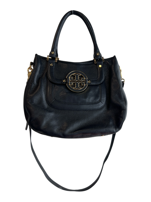 Tory Burch Black Goldtone Hardware Double Handle Logo Snap Closure Bag Black / Large
