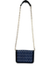 Tory Burch Blue, White & Black Leather & Fabric goldtone hardware Flap Logo Bag Blue, White & Black / Small