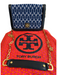 Tory Burch Blue, White & Black Leather & Fabric goldtone hardware Flap Logo Bag Blue, White & Black / Small