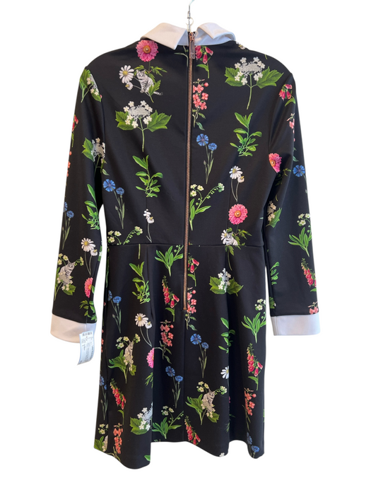 Ted Baker Size 1 Black & Multi Polyester Blend Collared Floral Long Sleeve Dress Black & Multi / 1