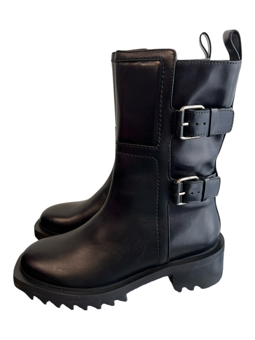 Tamara Mellon Shoe Size 37 Black Leather Moto Side Zip Lug Sole Boots Black / 37