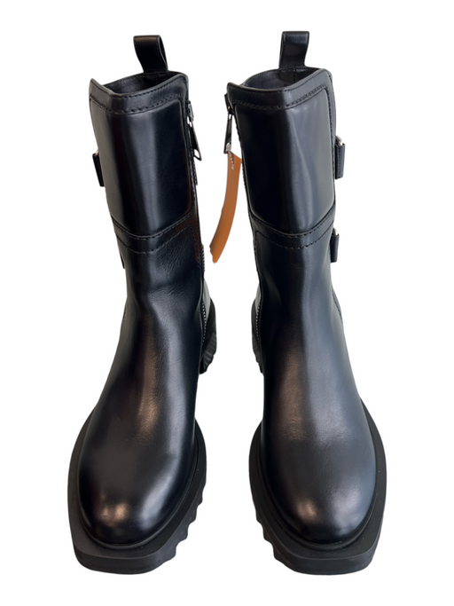 Tamara Mellon Shoe Size 37 Black Leather Moto Side Zip Lug Sole Boots Black / 37