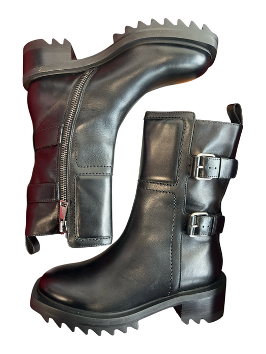 Tamara Mellon Shoe Size 37 Black Leather Moto Side Zip Lug Sole Boots Black / 37