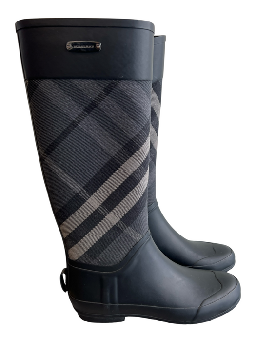 Burberry Shoe Size 7 Black & Gray Rubber Plaid Knee High Novacheck Lined Boots Black & Gray / 7