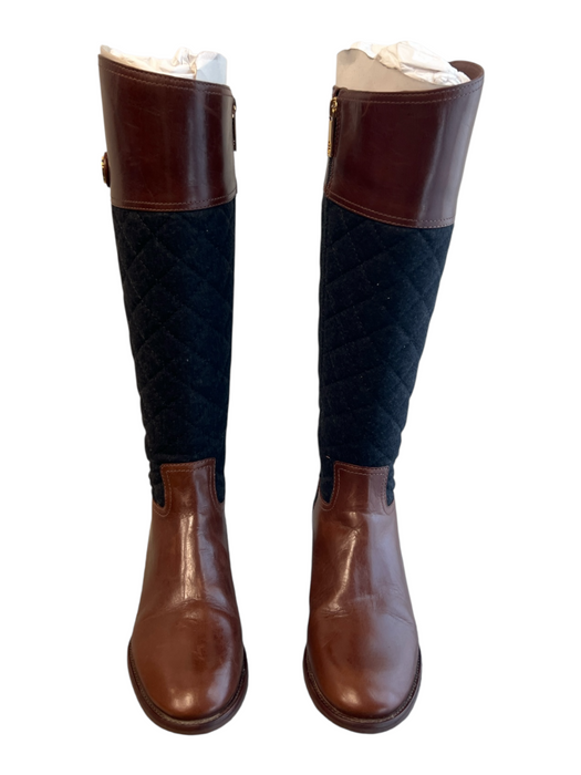 Tory Burch Shoe Size 6.5 Black & Brown Leather & Fabric Almond Toe Quilted Boots Black & Brown / 6.5