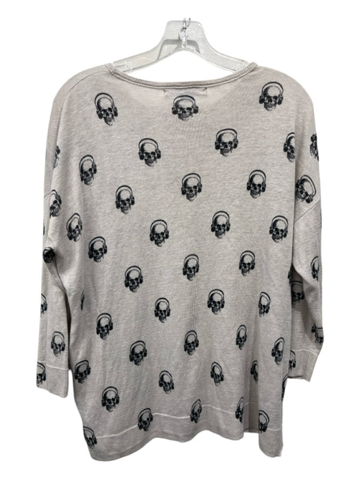 Skull Cashmere Size M Gray & Black Linen Skull Boat Neck 3/4 Sleeve Top Gray & Black / M