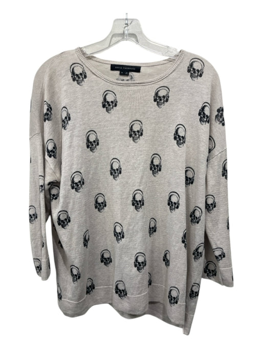 Skull Cashmere Size M Gray & Black Linen Skull Boat Neck 3/4 Sleeve Top Gray & Black / M