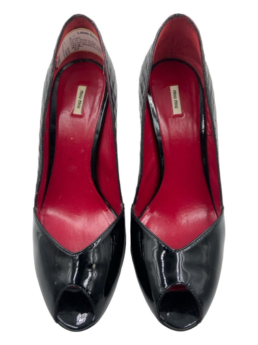 Miu Miu Shoe Size 37 Black & Red Patent Peep Toe Rhinestone Detail Pumps Black & Red / 37
