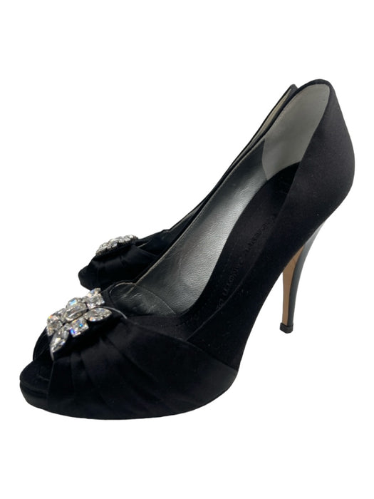 Giuseppe Zanotti Shoe Size 37 Black Satin Embellished Peep Toe Stiletto Pumps Black / 37