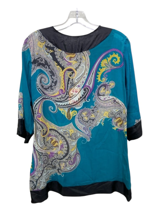 Etro Size S BLUE MULTI Silk Sheer Paisley V Neck Tunic Top BLUE MULTI / S