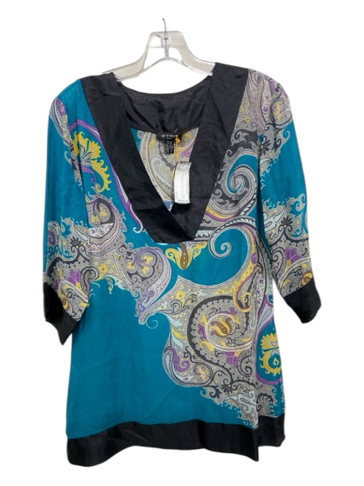 Etro Size S BLUE MULTI Silk Sheer Paisley V Neck Tunic Top BLUE MULTI / S