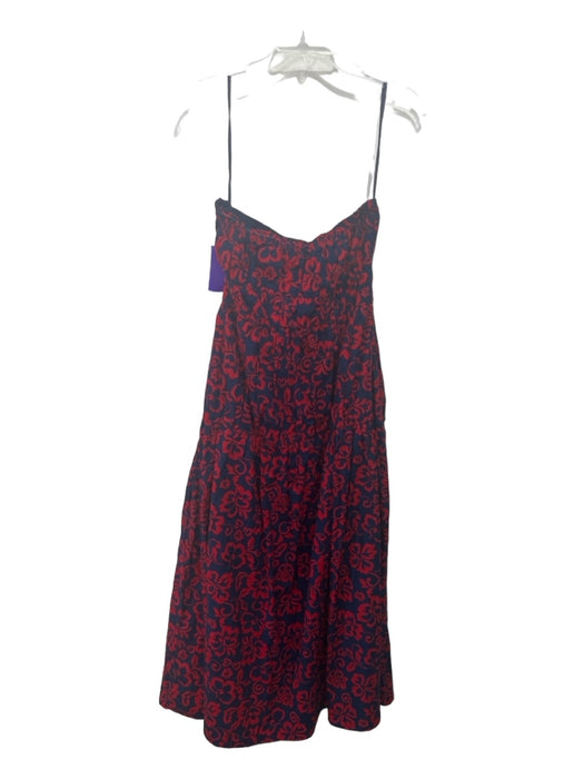 Sundry Size S Red & Navy Cotton Strapless Floral Paisley Side Zip Tiered Dress Red & Navy / S