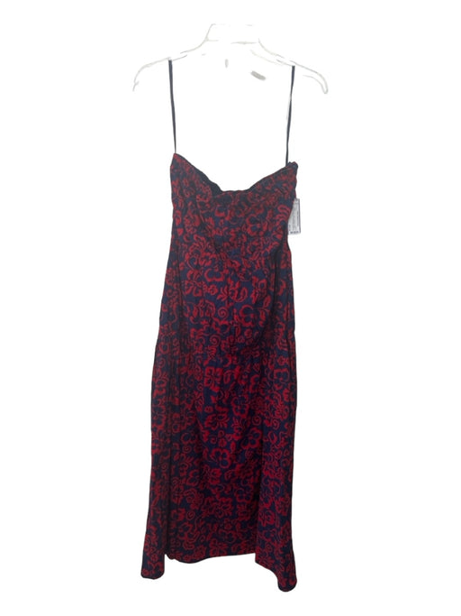 Sundry Size S Red & Navy Cotton Strapless Floral Paisley Side Zip Tiered Dress Red & Navy / S