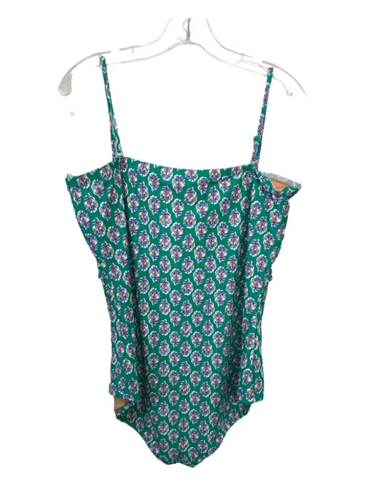 J Crew Size XXL Green White Blue Polyamide Blend Spaghetti Strap Floral Swimsuit Green White Blue / XXL