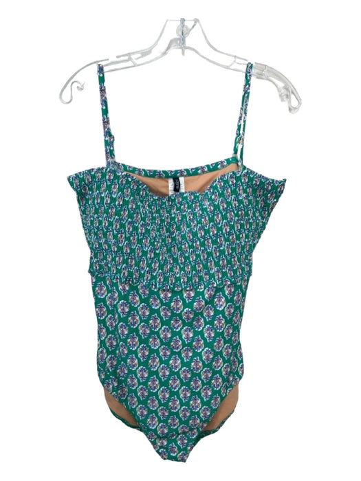 J Crew Size XXL Green White Blue Polyamide Blend Spaghetti Strap Floral Swimsuit Green White Blue / XXL