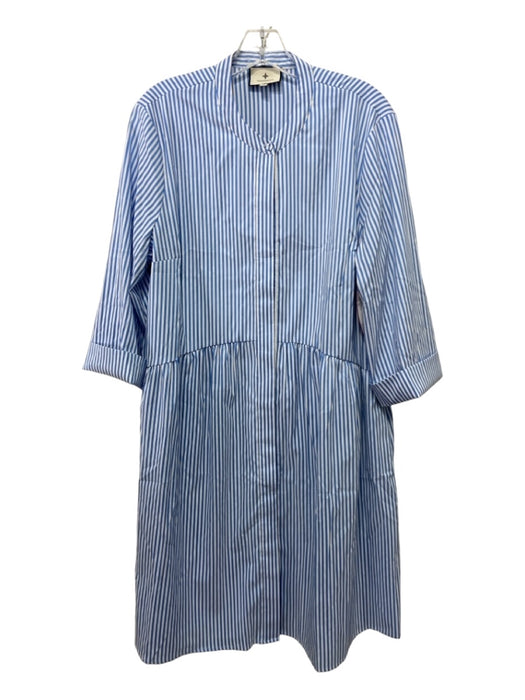 Tuckernuck Size XL Blue & White Polyester Striped Half Button 3/4 Sleeve Dress Blue & White / XL