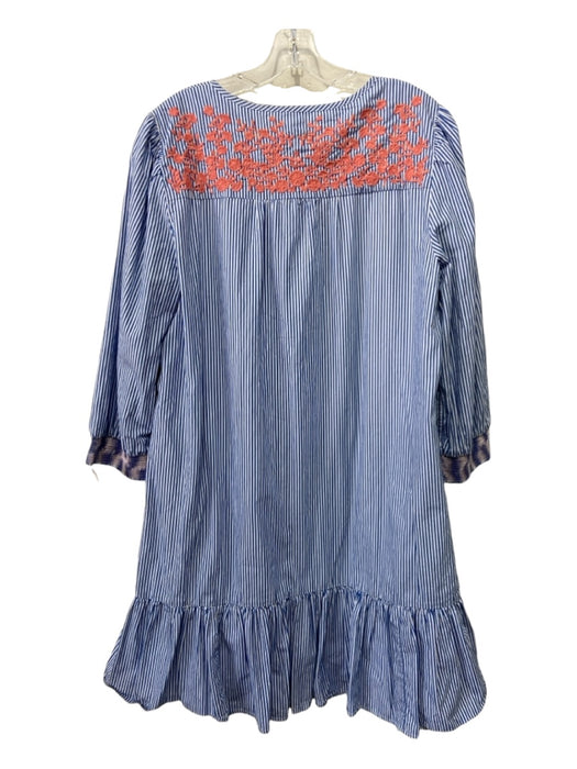 J. Crew Size L Blue, White, Pink Cotton Floral Embroidered Striped V Neck Dress Blue, White, Pink / L