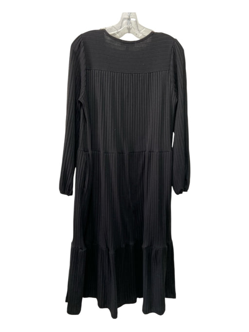 Lost & Wander Size S Black Polyester Ribbed Long Balloon Sleeve V Neck Dress Black / S