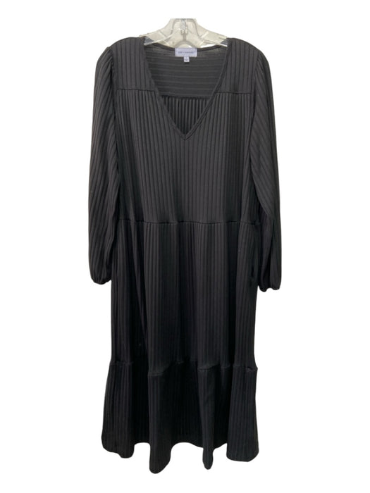 Lost & Wander Size S Black Polyester Ribbed Long Balloon Sleeve V Neck Dress Black / S