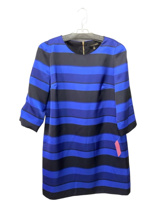 Cynthia Steffe Size 12 Navy & Black Striped Back Zip 3/4 Sleeve Dress Navy & Black / 12