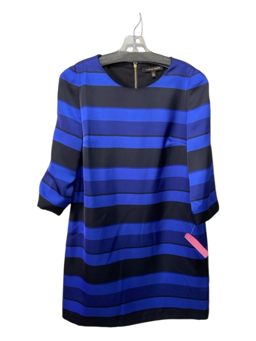 Cynthia Steffe Size 12 Navy & Black Striped Back Zip 3/4 Sleeve Dress Navy & Black / 12