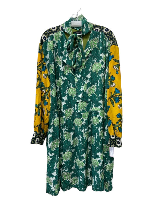 Weekend Max Mara Size 16 Multi Silk Floral Abstract Long Sleeve Neck Tie Dress Multi / 16