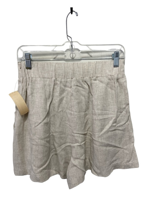 Veronica M Size Medium Light Beige Linen Elastic Waist Pleated Pockets Shorts Light Beige / Medium