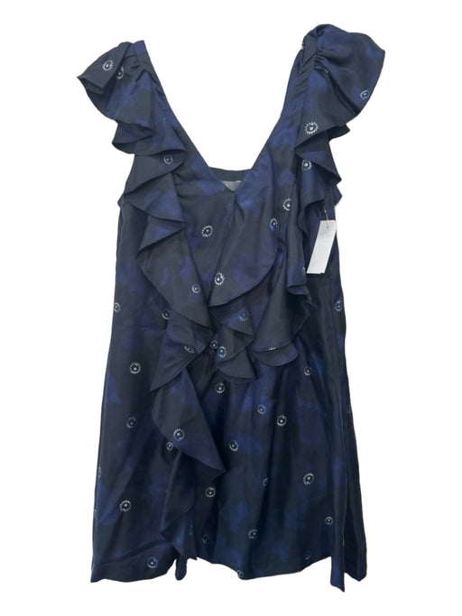 McQ by Alexander McQueen Size 40 Navy Blue & White Silk Abstract V Neck Dress Navy Blue & White / 40