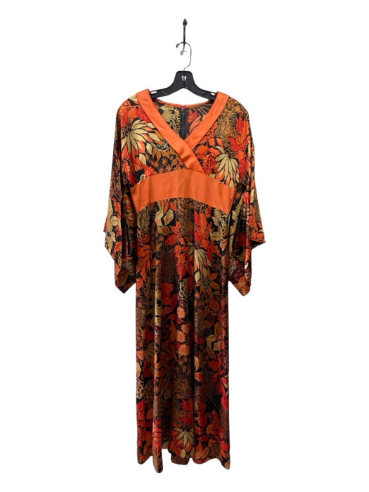 Dollyrockers by Sambo Size Small Orange & Black Polyester Floral Surplice Dress Orange & Black / Small